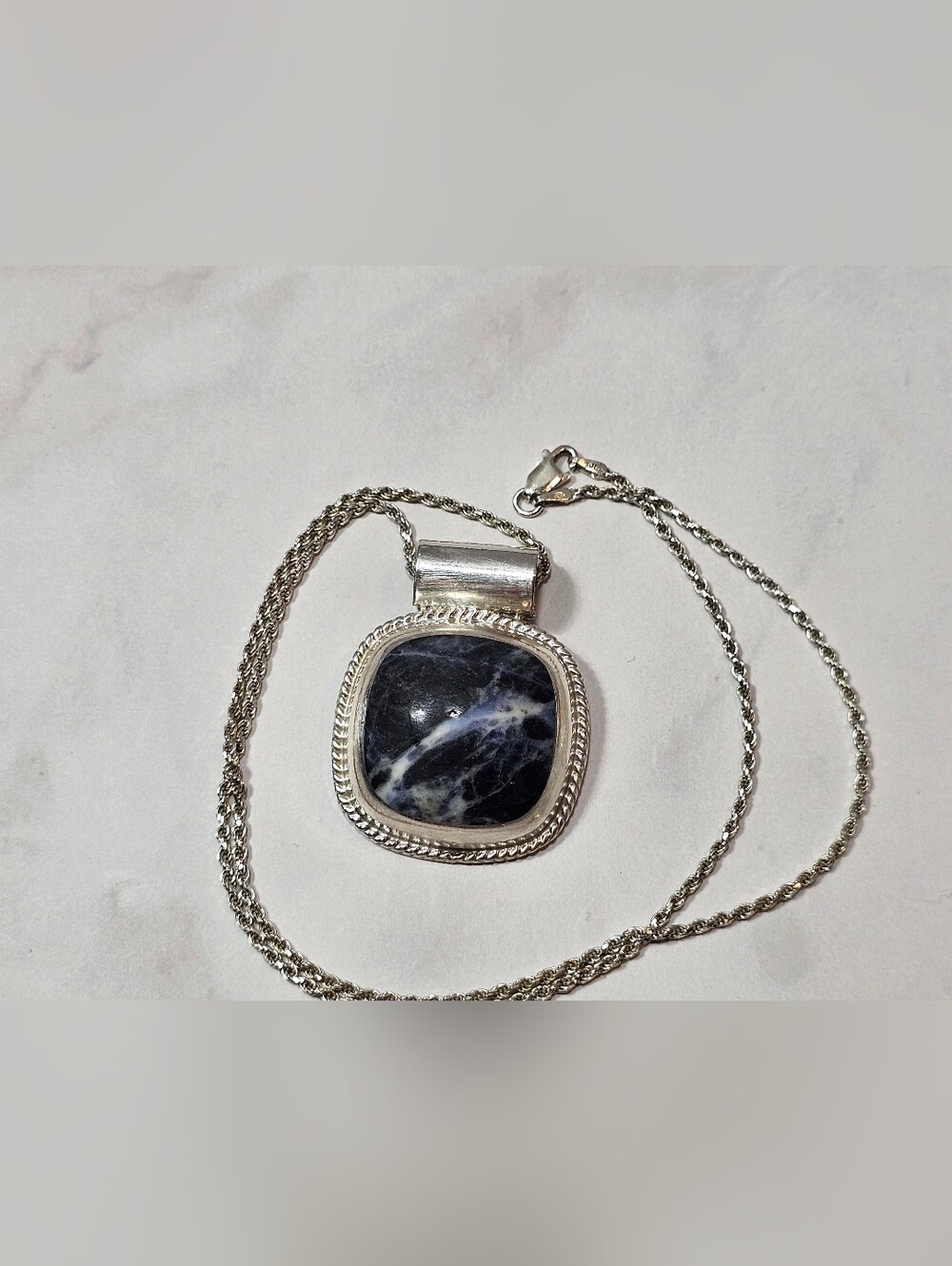 Taxco Sterling Sodalite Pendant on Sterling Italian Chain